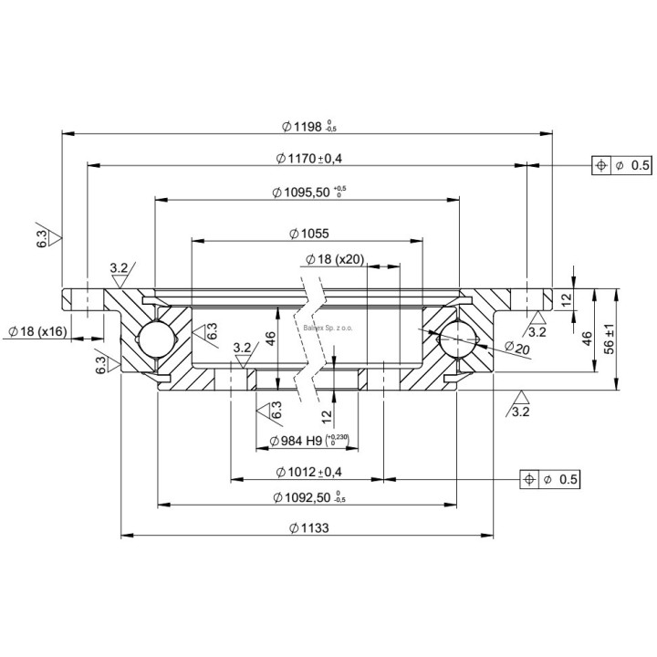 Łożysko o śr. zew. 1198 mm