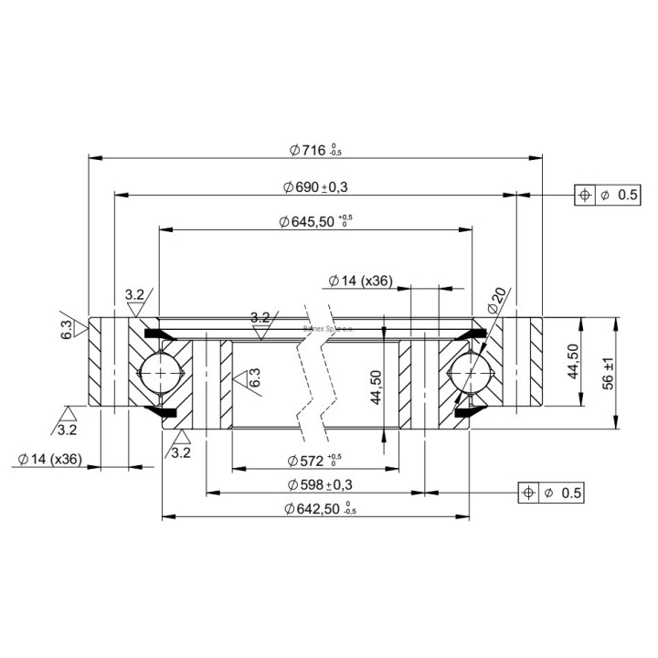 Łożysko o śr. zew. 716 mm