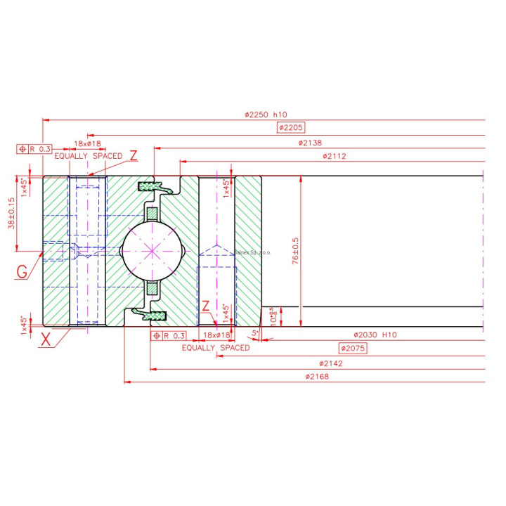 Łożysko o śr. zew. 2250 mm