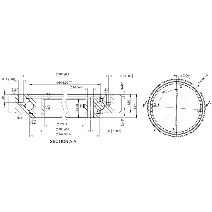 Łożysko o śr. zew. 1046,10 mm