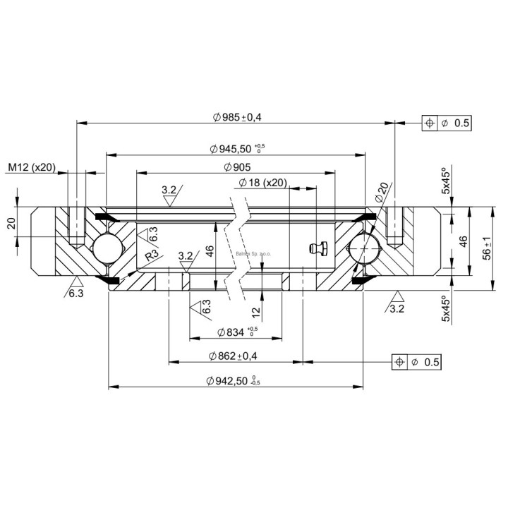 Łożysko o śr. zew. 1046,40 mm