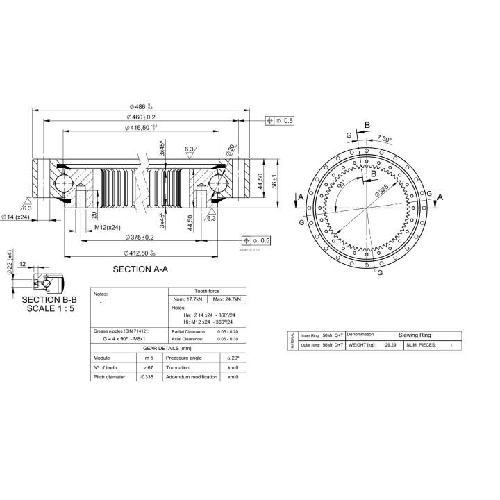 Łożysko o śr. zew. 486 mm