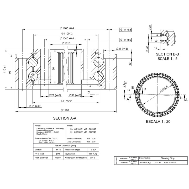 Łożysko o śr. zew. 1200 mm