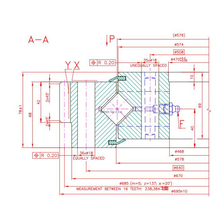 Łożysko o śr. zew. 695 mm