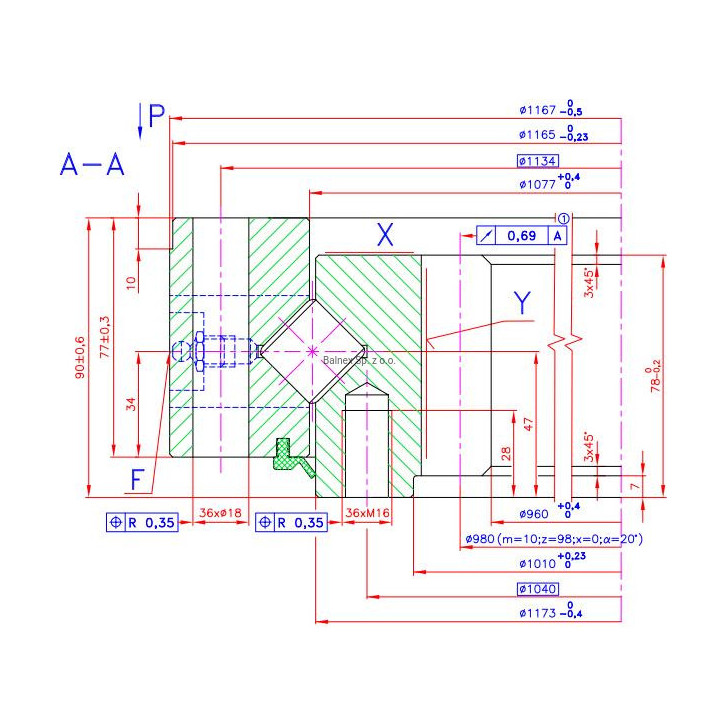 Łożysko o śr. zew.  1167 mm