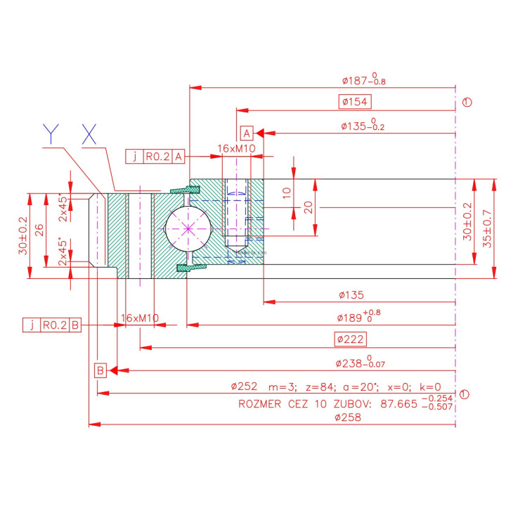 Łożysko o śr. zew. 258 mm