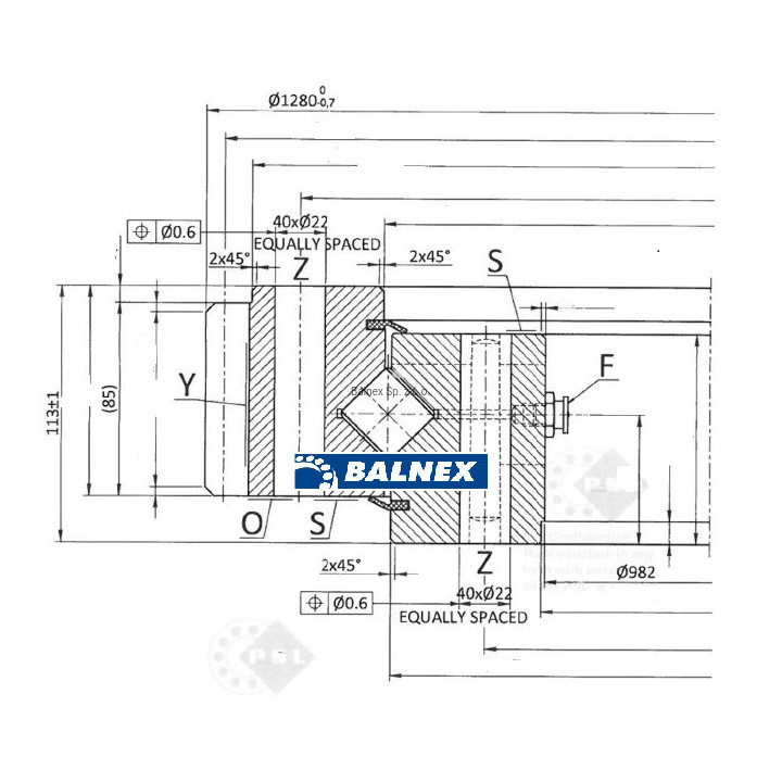 Łożysko o śr. zew. 1280 mm