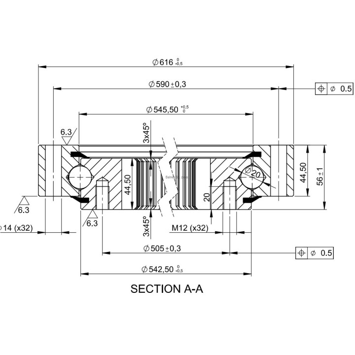 Łożysko o śr. zew. 616 mm