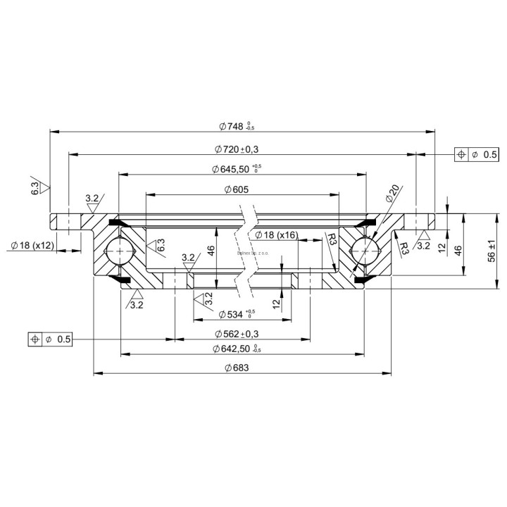 Łożysko o śr. zew. 748 mm
