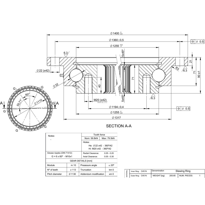 Łożysko o śr. zew. 1400 mm
